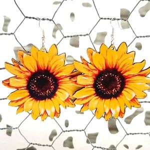 Wooden sunflower earrings